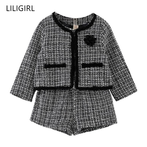 LILIGIRL Kids Girls Temperament Clothing Set 2022 New Plaid Jacket+Shorts 2pcs Suit for Baby Girl Good Quality Tracksuit Costume ► Photo 1/6