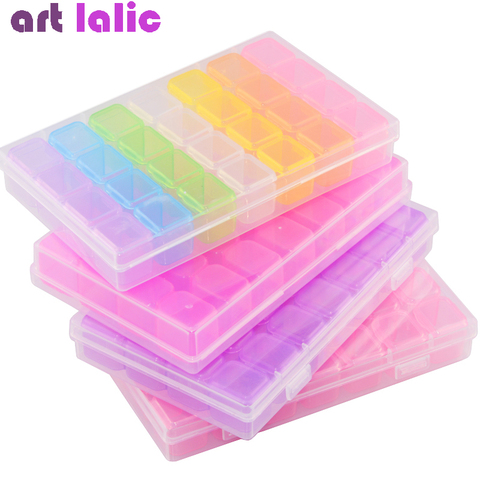 28 Slots Clear Rainbow Nail Art Glitter Rhinestone Storage Case Nail Decoration Plastic Box Jewelry Display Container Organizer ► Photo 1/6