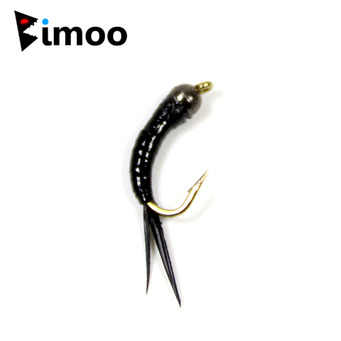 Bimoo 6pcs/pack #16 Tungsten Bead Head Black Nymph Larva Fly Trout Fly Fishing Fly ► Photo 1/3