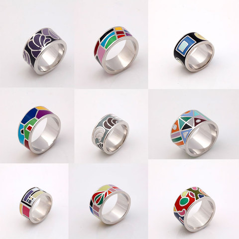 Big Promotion 12 Styles Silver Plated Rainbow Colorful Enamel Jewelry Rings ► Photo 1/6