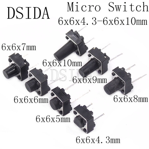 20pcs Middle 2pin 6x6x4.3/5/6/7/8/9/10 mm Switch Tactile Push Button Switches 6x6x4.3mm 6x6x5mm 6x6x6mm 6x6x7mm 6x6x8mm 6x6x9mm ► Photo 1/2