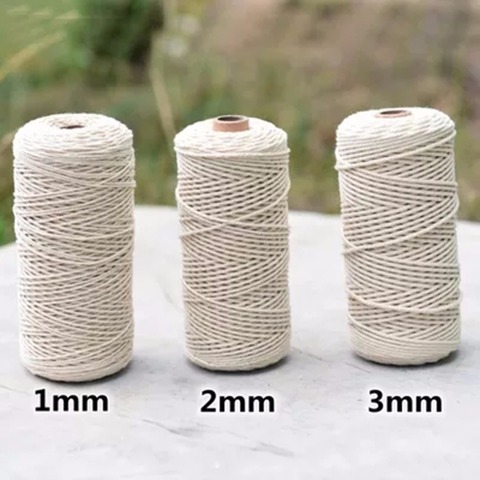 1pc 1/2/3mm Diameter Twisted Cord 100% Natural Cotton 200/400M Length For Handmade DIY Craft Macrame Artisan String ► Photo 1/6