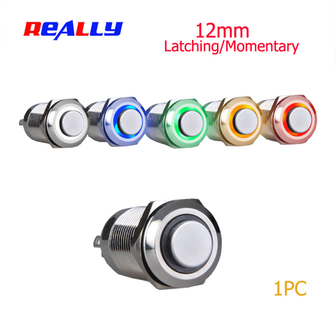 1PC 12MM Momentary/Latching LED 3V  6V 12V 24V 220V Metal Button Switch Instantaneous Button Automatic Reset  Waterproof Button ► Photo 1/6