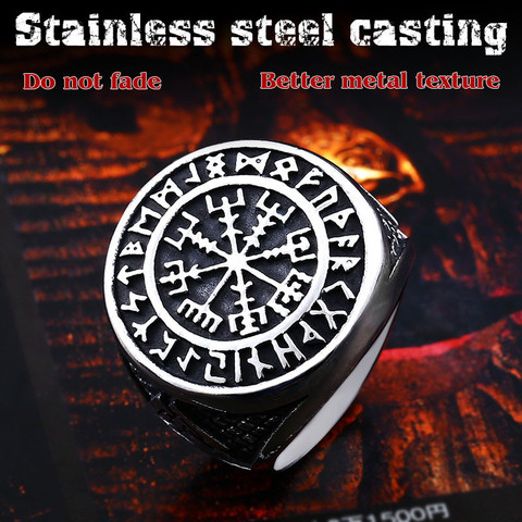 Beier 316L Stainless Steel Nordic Viking Ring Custom Rune beads Signet wolf Scandinavn Odin Symbol fashion Men Jewelry  LR522 ► Photo 1/6