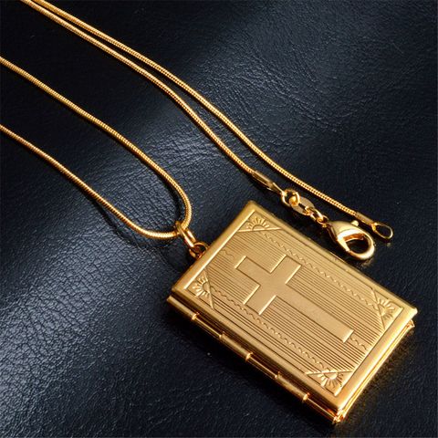 Cross Bible Photo frame Necklace Fashion Charms Square Memory Locket Can Open Pendants Necklaces Man Women Christian Gifts ► Photo 1/6