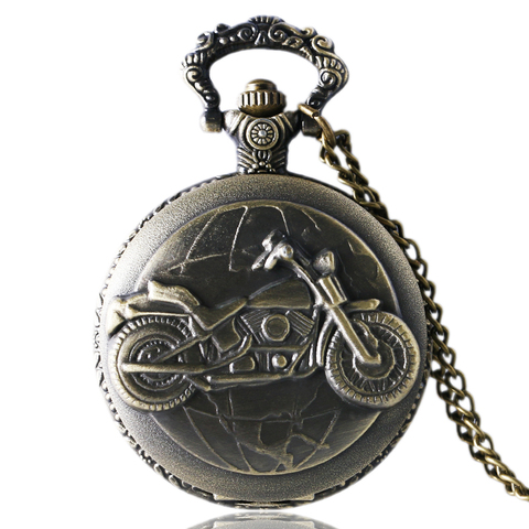 Antique Bronze Motorcycle Motorbike MOTO Pocket Watch Necklace Pendant Men Gift P79 ► Photo 1/6