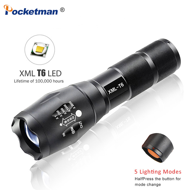 Super Bright 5000LM AAA/18650 Zoomable Focus LED Flashlight Torch Hunting Lamp 
