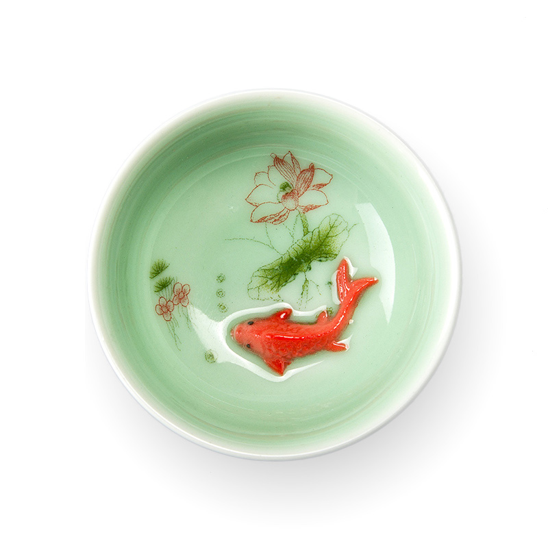 Teacup Set Teapot Ceramic Chinese Porcelain Celadon Fish China Kung Fu Drinkware 