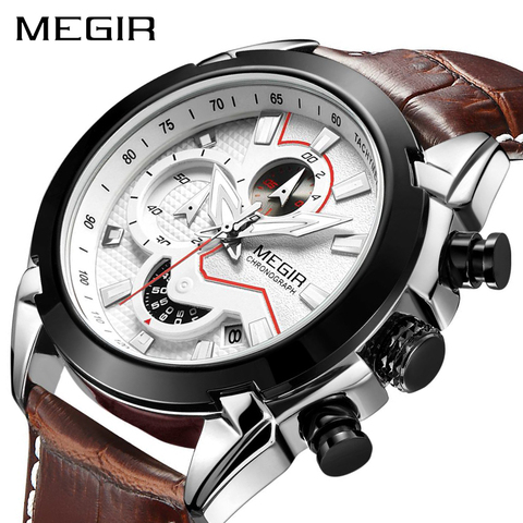 MEGIR Military Sport Watch Men Top Brand Luxury Leather Army Quartz Watches Clock Men Creative Chronograph Relogio Masculino ► Photo 1/6