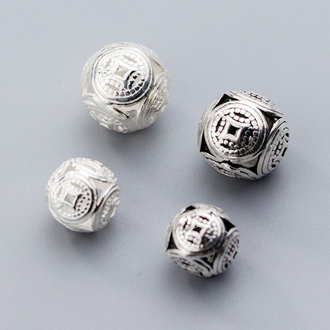 100% 925 Sterling Silver Ancient Coins Charm Beads Hollow Out Spacer Craft Silver Beads DIY Bracelets Jewelry Making Findings ► Photo 1/5
