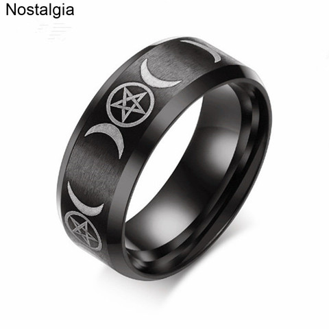 Triple Moon Goddess Wicca Witchcraft Titanium Moon Signet Ring Men Black Punk Stainless Steel Jewelry Gift For Women ► Photo 1/6