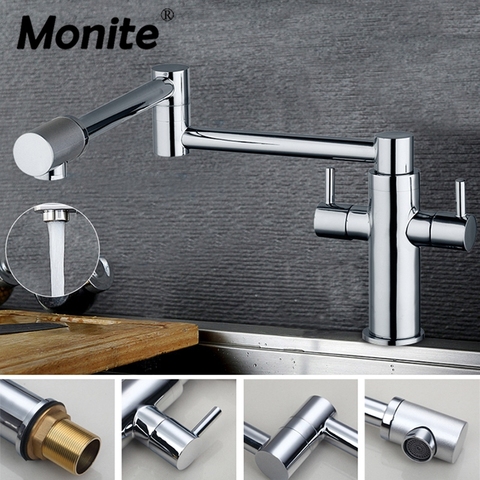 Monite Swivel Kitchen Sink Faucet Single Handle Hot And Cold Mixer Tap Chrome Finish Faucet  Brass Folding Deck Mounted ► Photo 1/1