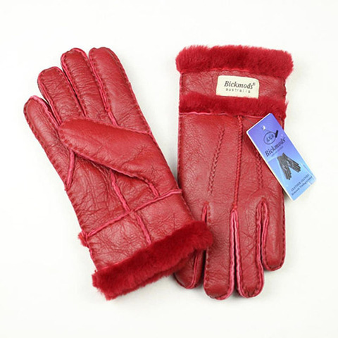 Leather gloves women hand-stitched winter thick warm wool a variety of colors stitching style sheepskin fur gloves ► Photo 1/6