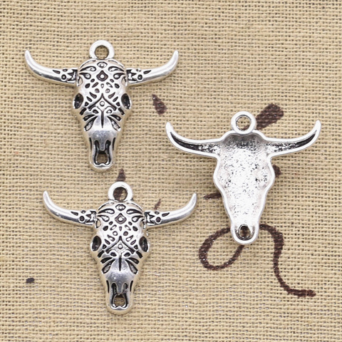 20Pcs Antique Silver Bull/Cow Head Charm Pendant for Necklace Jewelry Craft