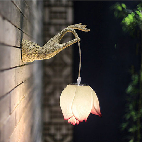Modern chinese lotus wall lamp creative art hallway corridor left right hands lamp decoration bra teahouse courtyard wall light ► Photo 1/6