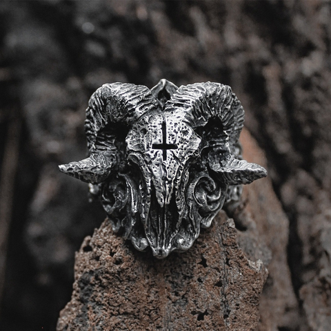 Unique Punk Gothic Satanic Demon Sorath Skull Ring Men 316L Stainless Steel Biker Ring Baphomet Jewelry Gift ► Photo 1/6