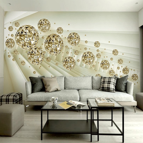 Custom Photo Mural Wallpaper 3D Stereo Abstract Space Golden Ball Modern Fashion Interior Background Wall Decorative Painting ► Photo 1/6