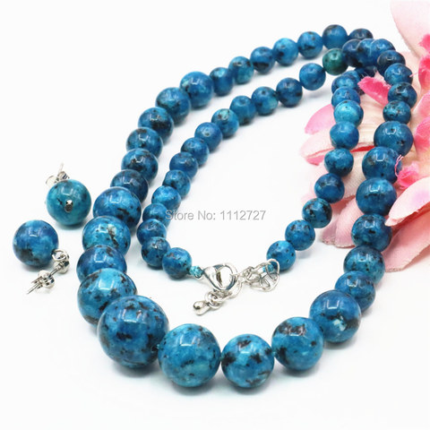 6-14mm Natural Ornaments Blue Epidote Beads Lucky Stones Necklace Chain Earrings Earbob Sets Women Gifts DIY Jewelry Accessories ► Photo 1/6
