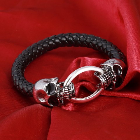 Classical Black Handmade Leather Chain Weaved Man Skull Bracelets Fashion New Magnet Clasp 316L Stainless Steel Wristband ► Photo 1/6