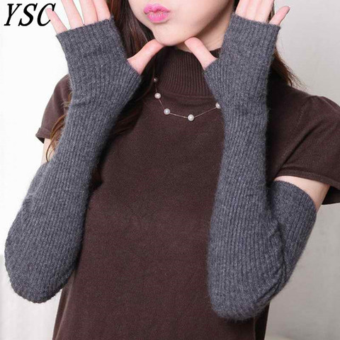 YUNSHUCLOSET Hot Sales women's Cashmere knitted female gloves 40cm 50cm 60 cm long arm Mittens High Quality Free Shipping ► Photo 1/2