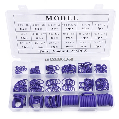 225Pcs Seal O-ring R22 R134a Air Conditioning O-Ring Rubber Washer Assortment PL #Y05# #C05# ► Photo 1/6