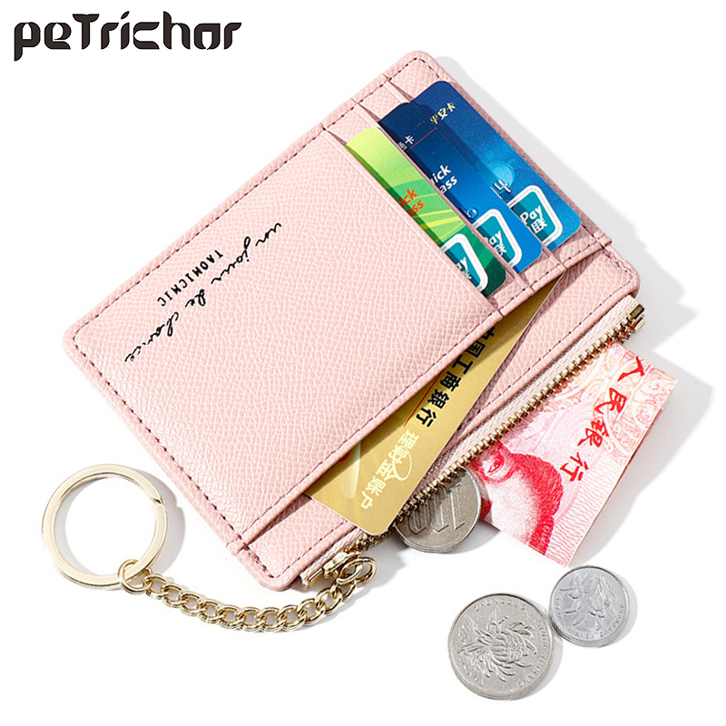 2022 Fashion Thin Small Credit Card Holder Wallet Women's PU Leather Key  Chain ID Card Case Slim Female Ladies Mini Coin Purses