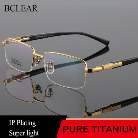 BCLEAR Men High Quality Pure Titanium Eye Glasses Frames Acetate Temple Legs Gold Silver Business Luxury Spectacle Frame Eyewear ► Photo 1/5