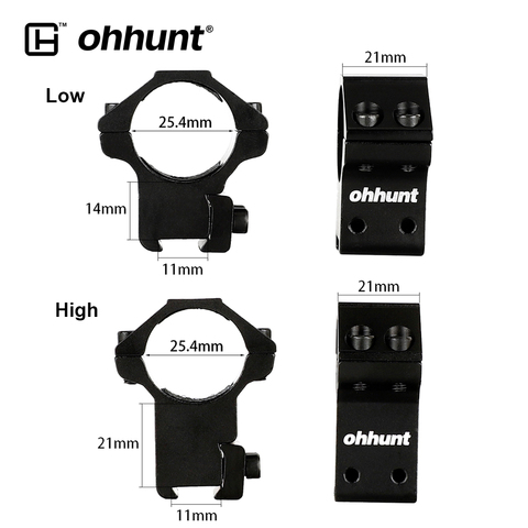ohhunt 2PCs 1 Inch Tactical Scope Rings 11mm Dovetail Rail Mount High Low Profile Level with Stop Pin for Hunting Riflescope ► Photo 1/6
