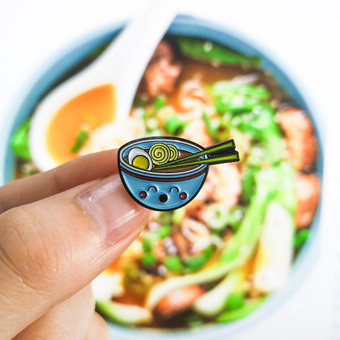 Cartoon Mini Ramen Japanese noodles Enamel Pin Cute Bowl Chopsticks Brooches Denim Shirt Collar Lapel Pins Badge Jewelry Gifts ► Photo 1/6