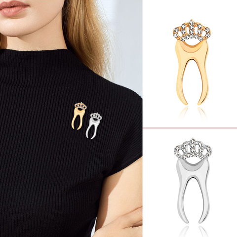 Fashion Tooth Brooch Rhinestone Crown for Women Dress Dentist Jackets Lapel Pins Bag Metal Badges Nurse Jewelry Gift ► Photo 1/6