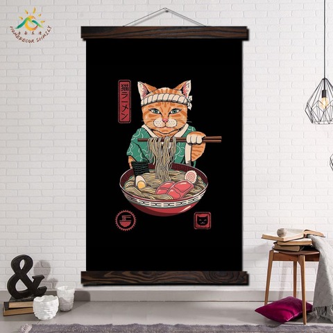 Cat Ramen Wave Vintage Posters and Prints Scroll Painting Canvas Art Wall Pictures Frame Painting Home Decoration ► Photo 1/6