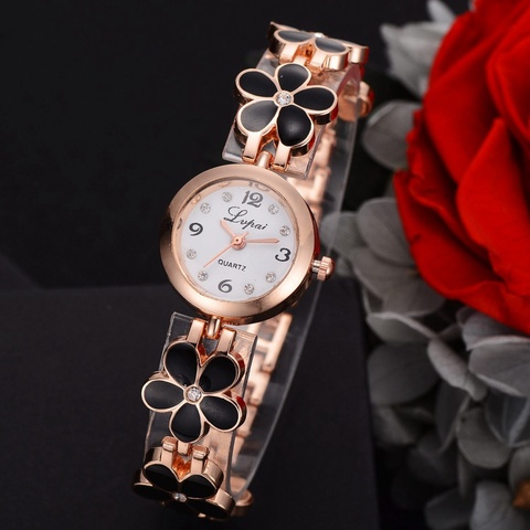 LVPAI Brand Watches Women Daisies Flower Gold Rhinestone Bracelet Wrist Watch Girl Dress Woman Fashion Classic Watch ► Photo 1/6