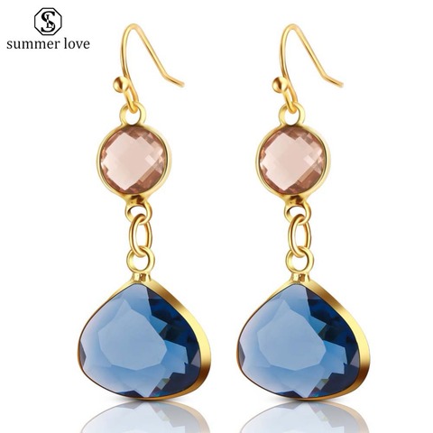 2022 New Women's Fashion Crystal Earrings Rhinestone Blue/Pink Glass Black Copper Sweet Metal Ear Earrings For Girl Gift ► Photo 1/6