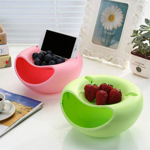 Creative Bowl Double Layer Dry Fruit Containers Snacks Seeds Storage Box Garbage Holder Plate Dish Organizer with Phone Holde ► Photo 1/5