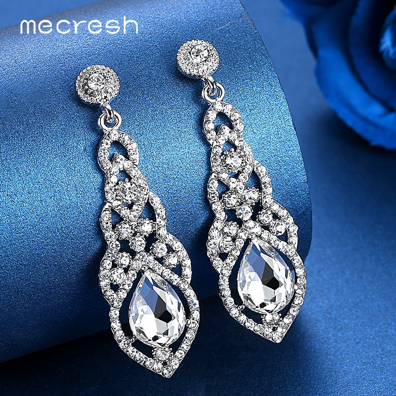 Mecresh Silver/Gold Crystal Long Tassel Earrings Women's Wedding Jewelry EH360 