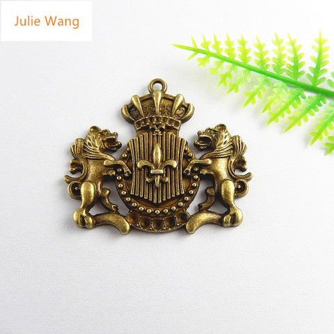 Julie Wang 5PCS Antique Bronze Lion Guardian Badge Charms Pendants Jewelry Making Necklace Gifts Key Chains Accessory ► Photo 1/5