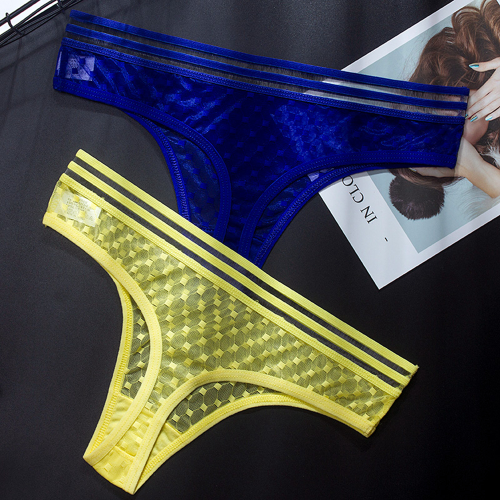 Women Mesh Panties Breathable Underwear Transparent Briefs Seamless Thongs 