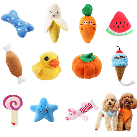 pawstrip 1pc Plush Dog Toys Squeaky Bone Ice Cream Carrot Puppy