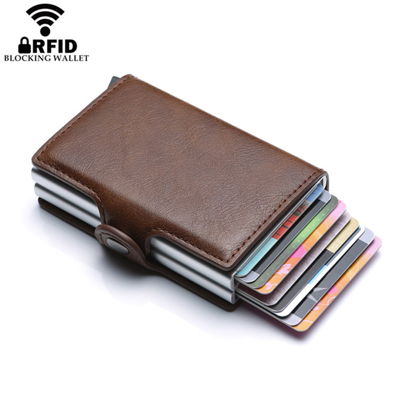 Europe Designer RFID Protection Men's Leather Credit Card Holder Double Aluminum Bank Card Protector Case ID Wallet For Man - Price history & Review | AliExpress Seller - Trend of Tomorrow Store |