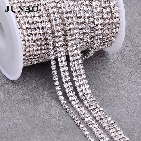 JUNAO 1 2 3 Rows 1Yard SS12 Clear Crystal Chain Rhinestones Trim Glass Stones Banding Jewelry Applique for Clothes Decor Crafts ► Photo 1/6