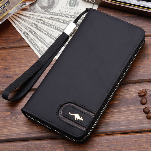 High Quality Men's Leather Wallet Zipper Long Purse Big Capacity Clutch Phone Bag Wrist Strap Coin Purse Card Holder For Male ► Photo 1/6