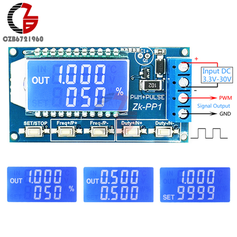 PWM Pulse Signal Generator Module DC 3.3V-30V 1Hz-150KHz 1CH Adjustable Frequency Duty Cycle Square Wave Reverse Protection LCD ► Photo 1/6