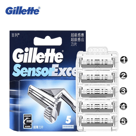 Gillette Sensor Excel Men's Safe Razor Blade Replace Heads Facial Beard Shaving Hair Removal Double Layer Shaver Blades Head 5pc ► Photo 1/6
