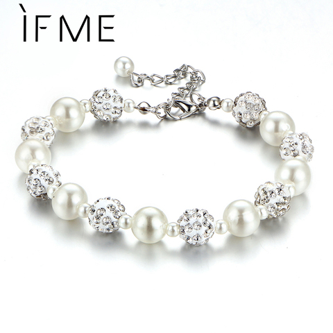 IF ME Fashion Design Crystal Elegant Charm Rhinestone Bracelet Alloy Imitation Pearl Pendant Simulated Pearl Bracelet Statement ► Photo 1/6
