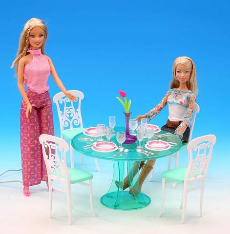 original for barbie dining table princess furniture kitchen accessories 1/6 bjd doll dining table set chair miniature ► Photo 1/5