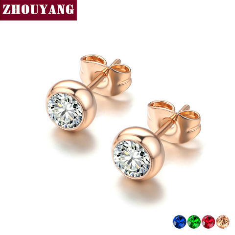 ZHOUYANG Stud Earring For Wome OL Style Concise Rose Gold Color Fashion Jewelry Austrian Crystal ZYE496 ► Photo 1/6