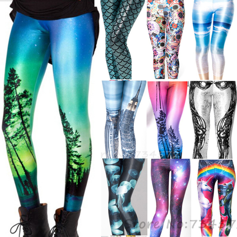 New 4XL Top Quality Women Galaxy Adventure Time  Rainbow Cloud Black Green Mermaid Printed Leggings Black Milk Leggins Summer ► Photo 1/6