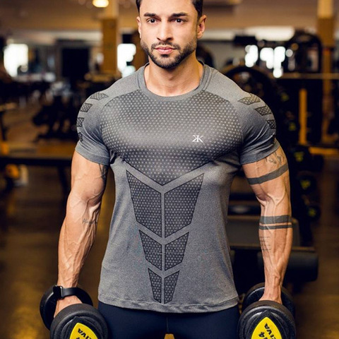 Mens Running Sports t shirts Gym Fitness Training Compression Skinny T-shirt Male Crossfit Bodybuilding Tee Tops Brand Clothing ► Photo 1/6