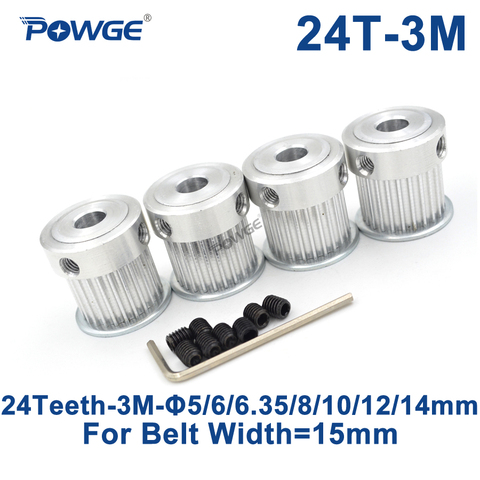 POWGE 4pcs 24 Teeth HTD 3M Synchronous Pulley Bore 5/6/6.35/8/10/12/14mm for Width 15mm 3M Timing belt HTD3M pulley 24T 24Teeth ► Photo 1/6