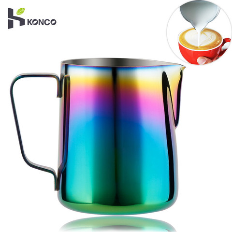 KONCO Milk Frothing Pitcher Stainless Steel, Rainbow Color Custom Coffee Mugs, Milk Steaming Frother for Espresso Machines ► Photo 1/6